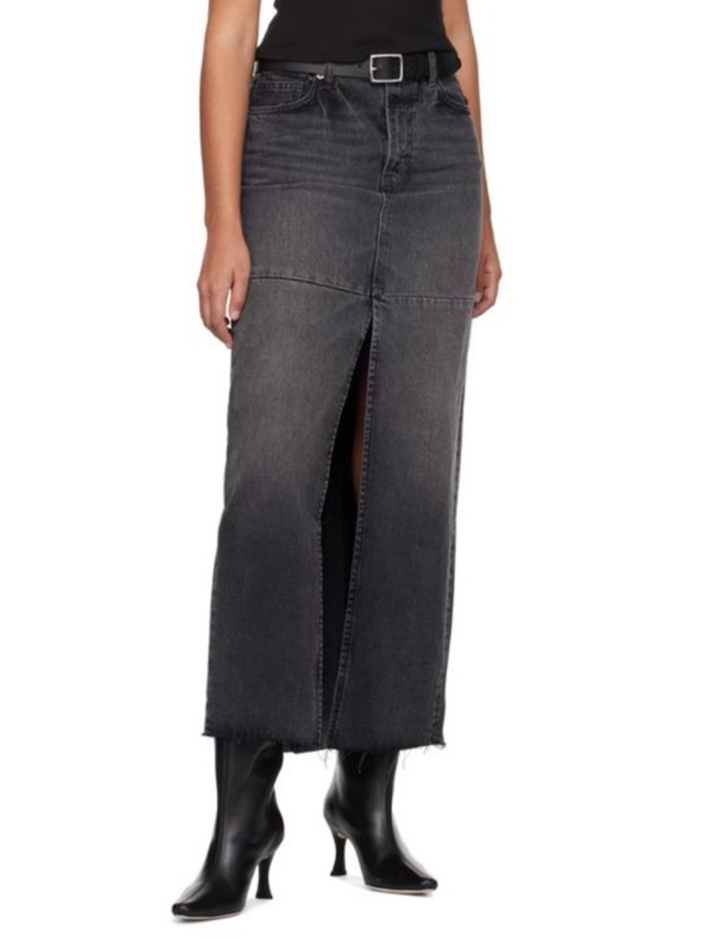 Reformation Tazz Maxi Denim Skirt Women’s 30 Raw Hem Black Wash Classic Casual
